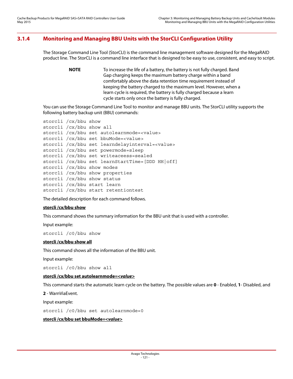 Avago Technologies Cache Protection for RAID Controller Cards User Manual | Page 121 / 139