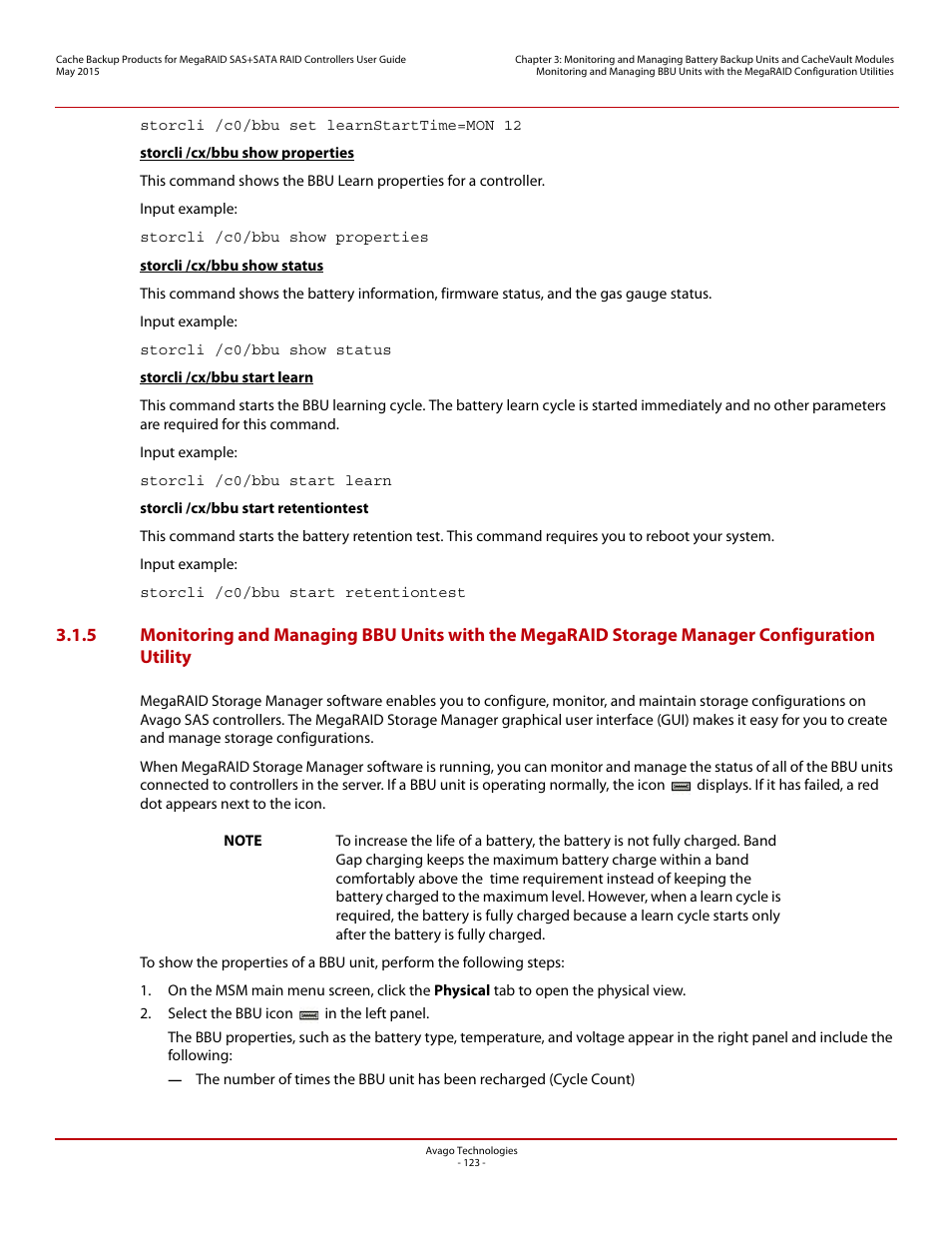 Avago Technologies Cache Protection for RAID Controller Cards User Manual | Page 123 / 139