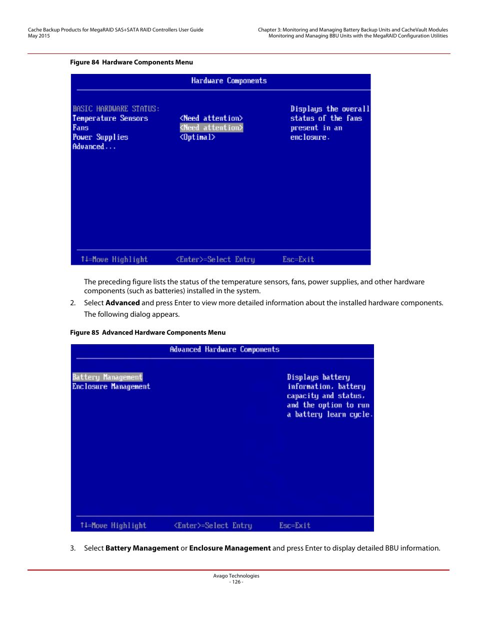 Avago Technologies Cache Protection for RAID Controller Cards User Manual | Page 126 / 139