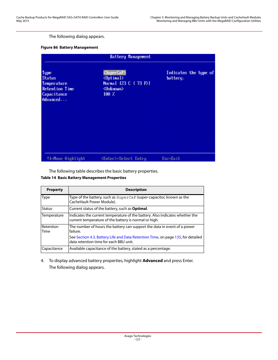 Avago Technologies Cache Protection for RAID Controller Cards User Manual | Page 127 / 139
