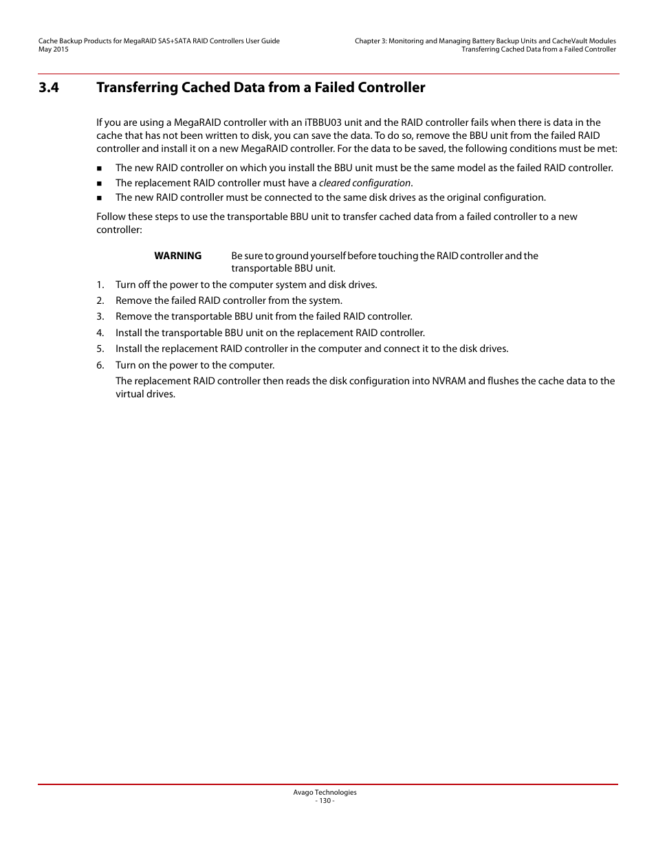Avago Technologies Cache Protection for RAID Controller Cards User Manual | Page 130 / 139