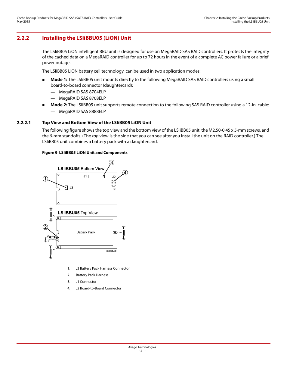 2 installing the lsiibbu05 (lion) unit | Avago Technologies Cache Protection for RAID Controller Cards User Manual | Page 21 / 139