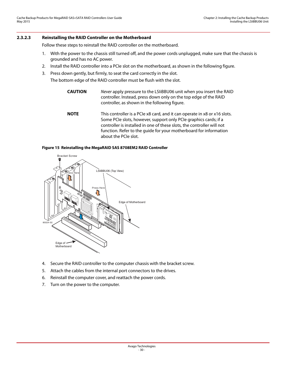 Motherboard | Avago Technologies Cache Protection for RAID Controller Cards User Manual | Page 30 / 139