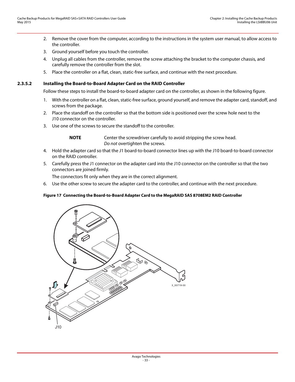 Section 2.3.5.2, installing | Avago Technologies Cache Protection for RAID Controller Cards User Manual | Page 33 / 139