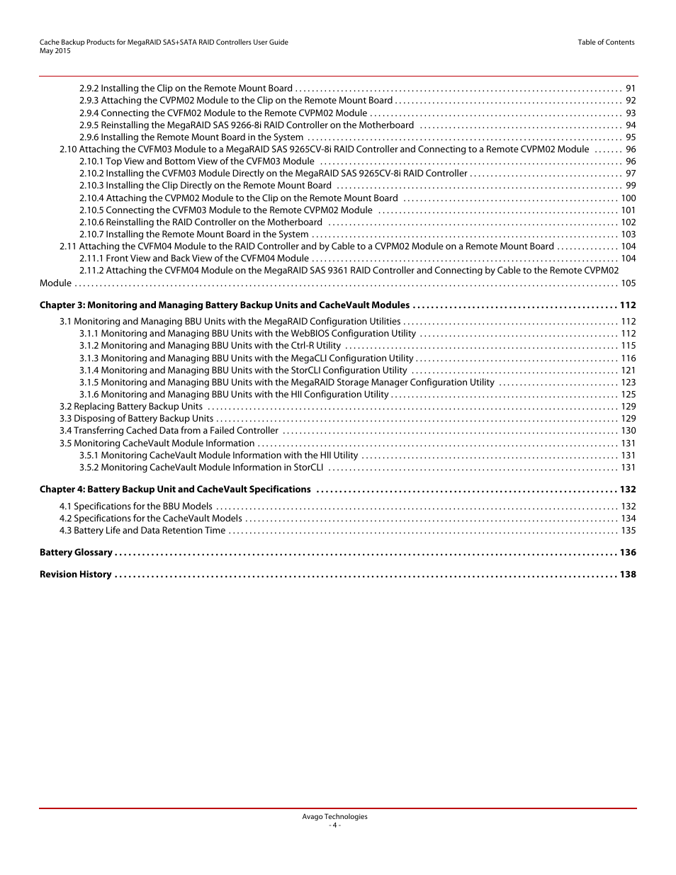 Avago Technologies Cache Protection for RAID Controller Cards User Manual | Page 4 / 139