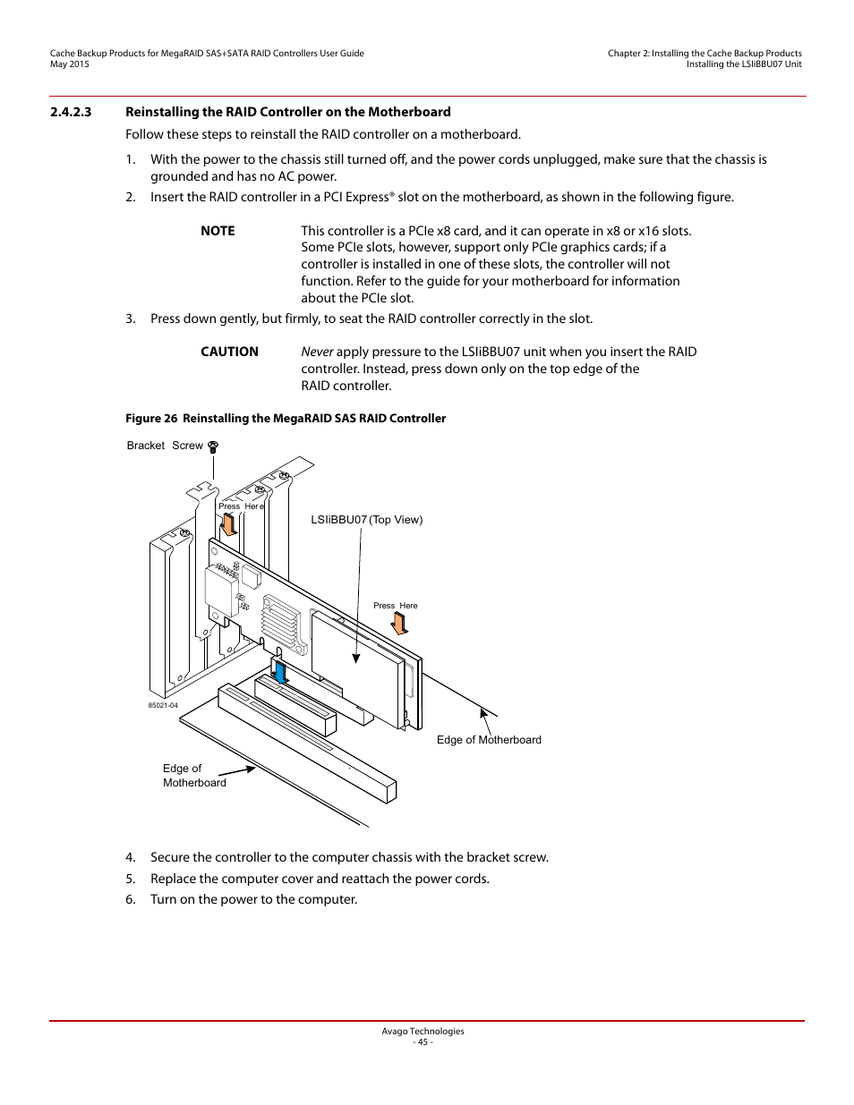 Avago Technologies Cache Protection for RAID Controller Cards User Manual | Page 45 / 139