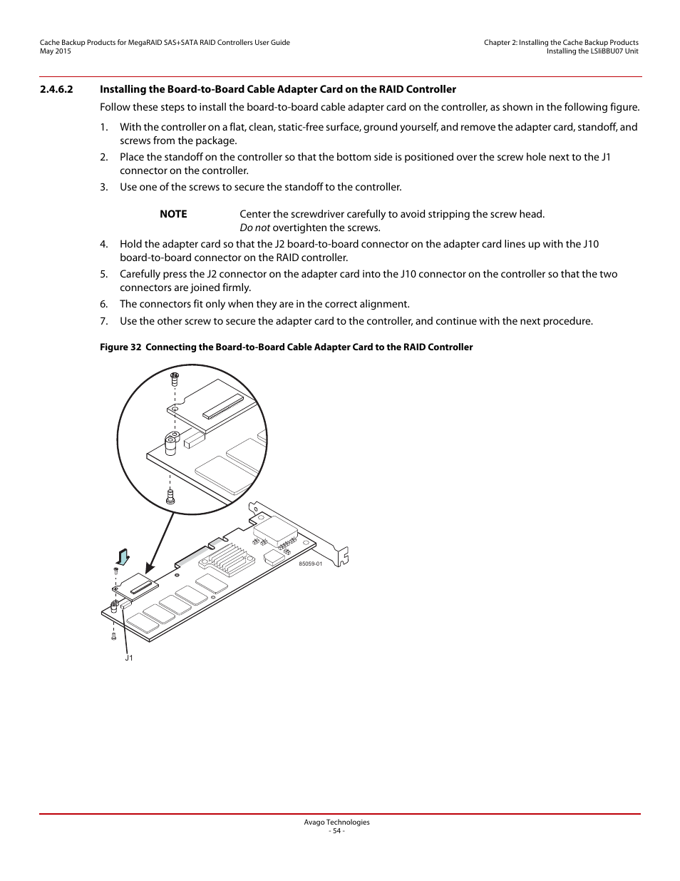 Section 2.4.6.2, installing | Avago Technologies Cache Protection for RAID Controller Cards User Manual | Page 54 / 139