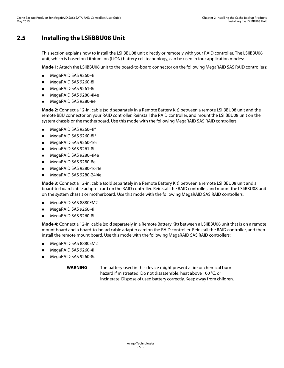 5 installing the lsiibbu08 unit | Avago Technologies Cache Protection for RAID Controller Cards User Manual | Page 58 / 139