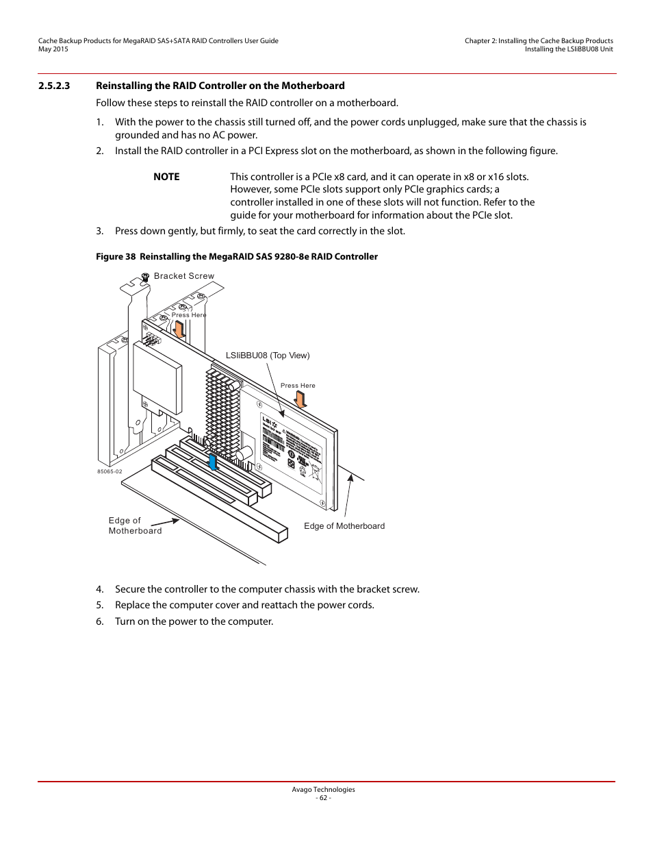 Motherboard | Avago Technologies Cache Protection for RAID Controller Cards User Manual | Page 62 / 139