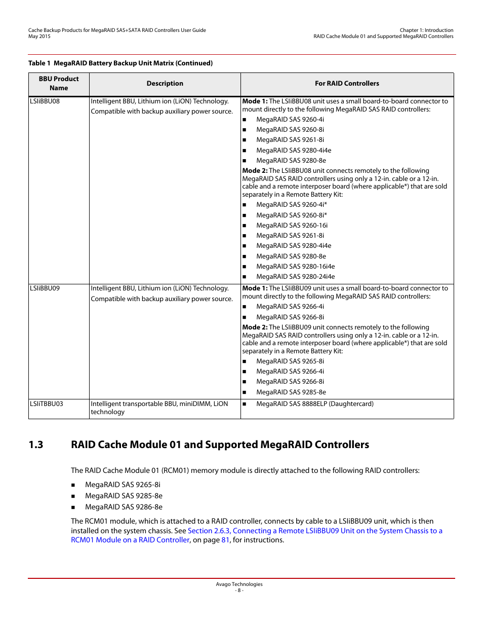 Avago Technologies Cache Protection for RAID Controller Cards User Manual | Page 8 / 139