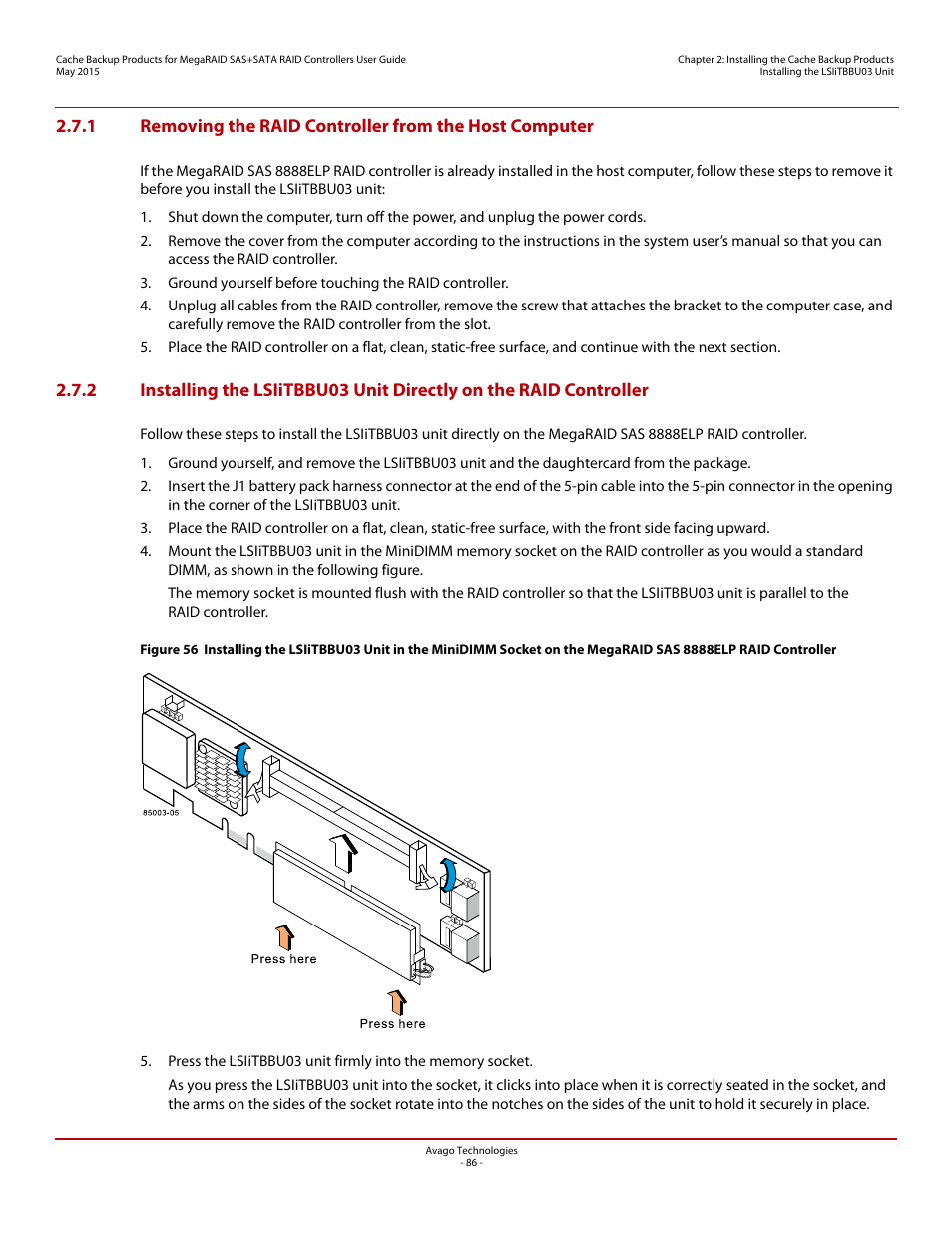 Host computer, On the raid controller | Avago Technologies Cache Protection for RAID Controller Cards User Manual | Page 86 / 139