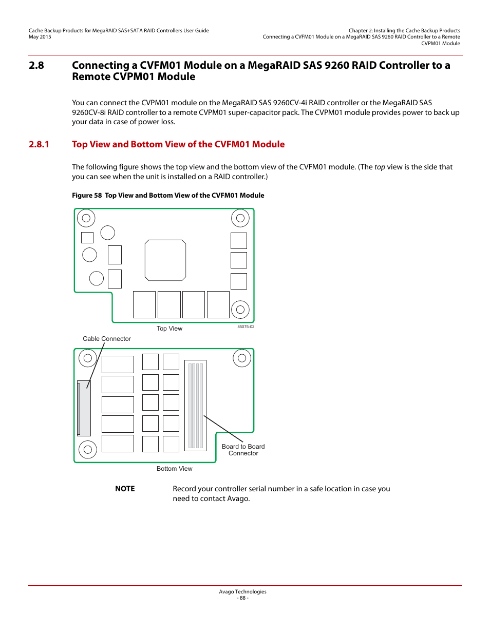 1 top view and bottom view of the cvfm01 module | Avago Technologies Cache Protection for RAID Controller Cards User Manual | Page 88 / 139