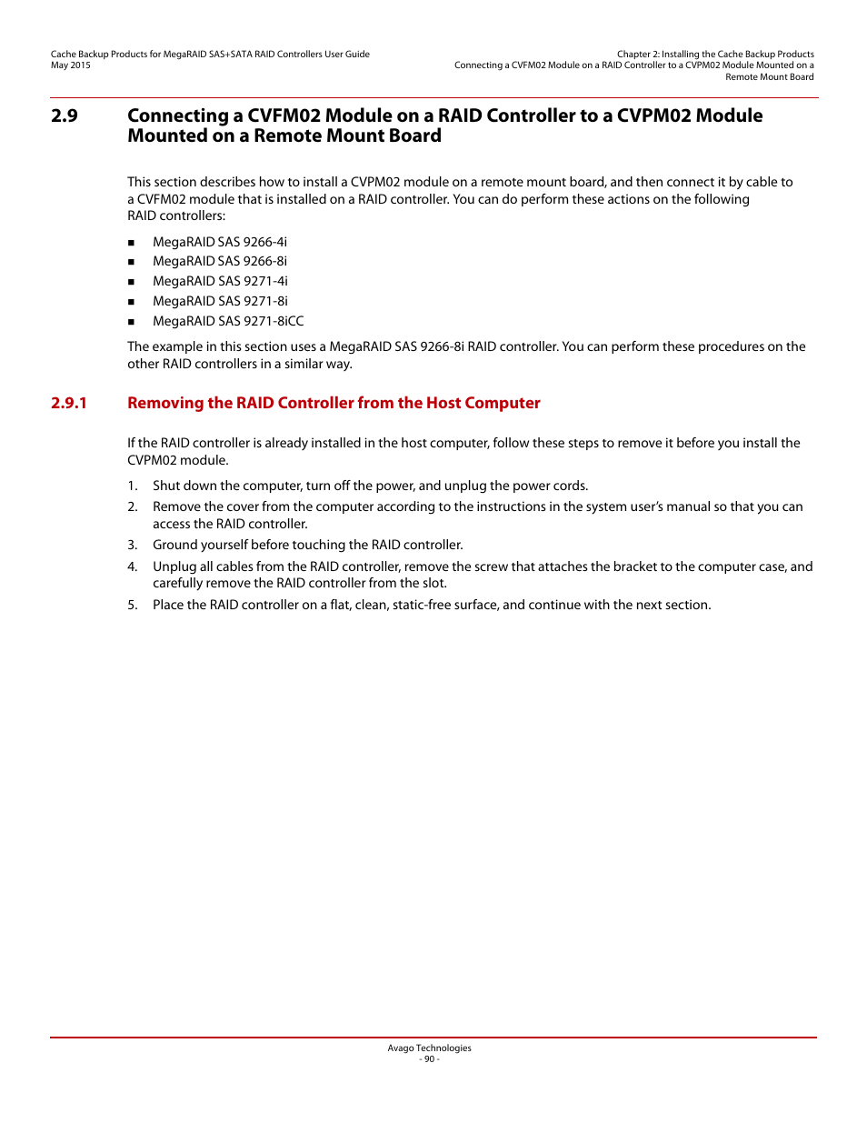 Avago Technologies Cache Protection for RAID Controller Cards User Manual | Page 90 / 139