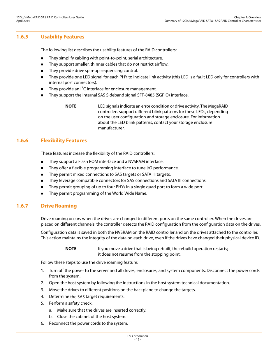 5 usability features, 6 flexibility features, 7 drive roaming | Avago Technologies Cache Protection for RAID Controller Cards User Manual | Page 12 / 43