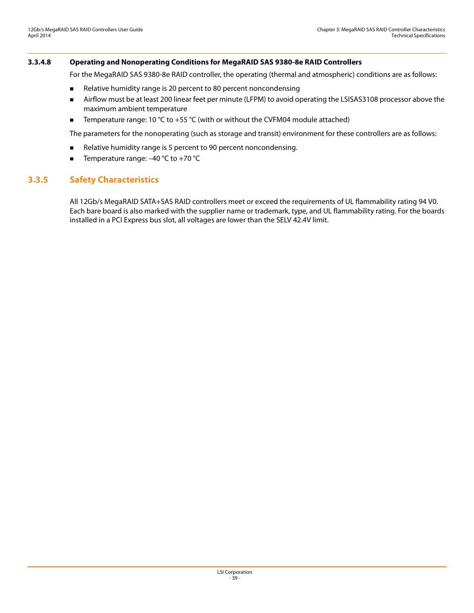 5 safety characteristics | Avago Technologies Cache Protection for RAID Controller Cards User Manual | Page 39 / 43