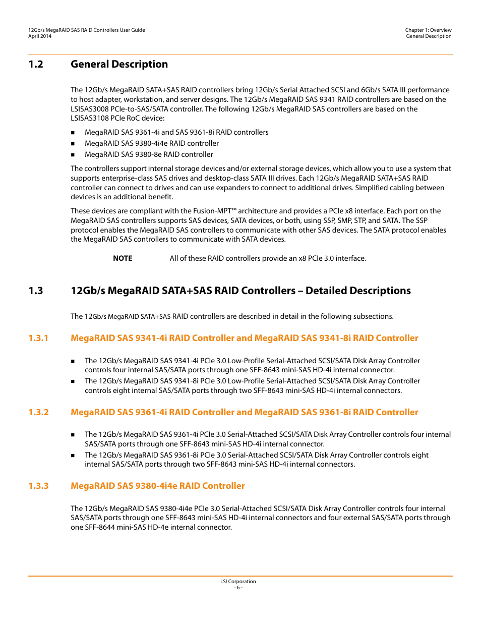 2 general description, 3 megaraid sas 9380-4i4e raid controller | Avago Technologies Cache Protection for RAID Controller Cards User Manual | Page 6 / 43