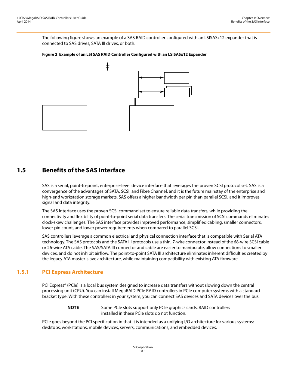 5 benefits of the sas interface, 1 pci express architecture | Avago Technologies Cache Protection for RAID Controller Cards User Manual | Page 8 / 43
