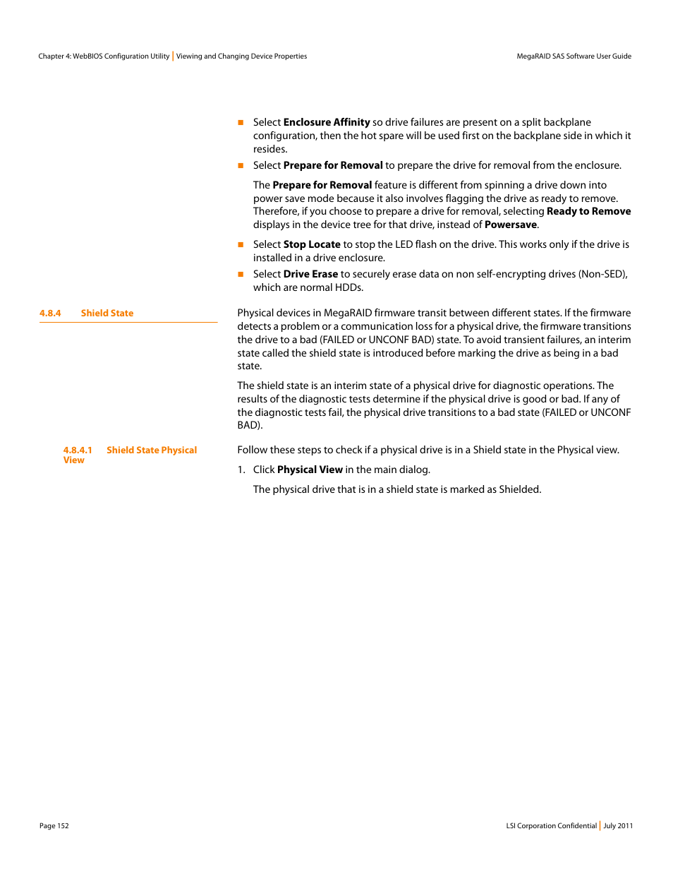 4 shield state | Avago Technologies MegaRAID Fast Path Software User Manual | Page 152 / 502