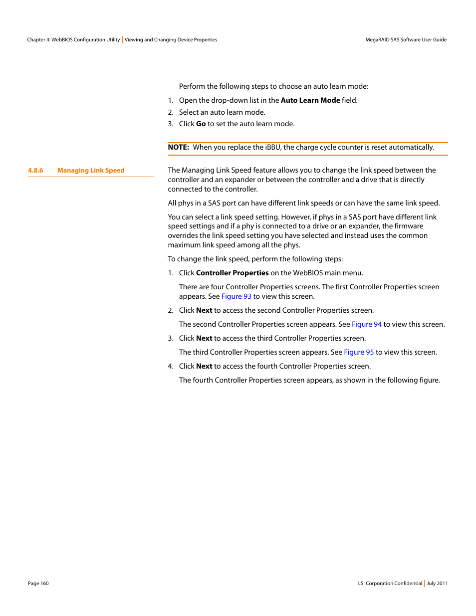 6 managing link speed | Avago Technologies MegaRAID Fast Path Software User Manual | Page 160 / 502