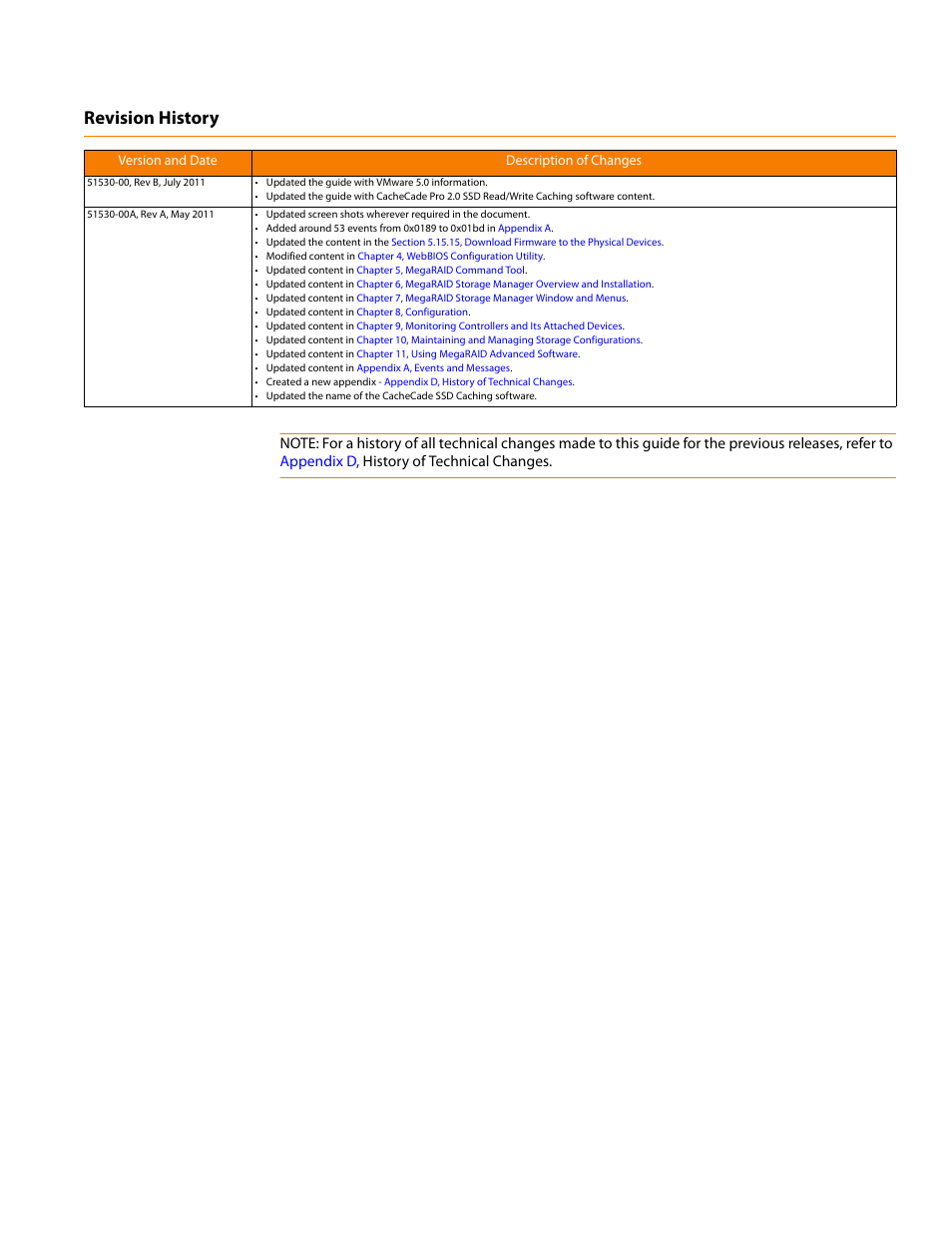 Revision history, Version and date description of changes | Avago Technologies MegaRAID Fast Path Software User Manual | Page 2 / 502