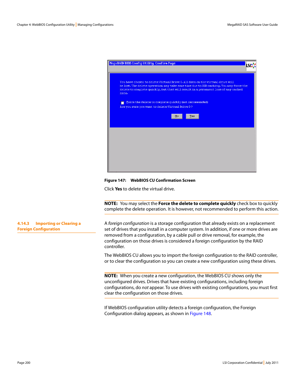 3 importing or clearing a foreign configuration | Avago Technologies MegaRAID Fast Path Software User Manual | Page 200 / 502