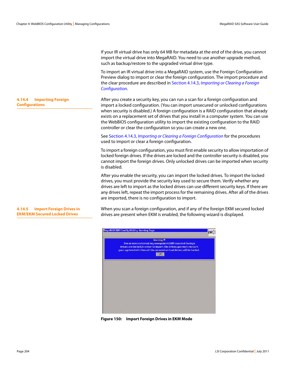 4 importing foreign configurations | Avago Technologies MegaRAID Fast Path Software User Manual | Page 204 / 502