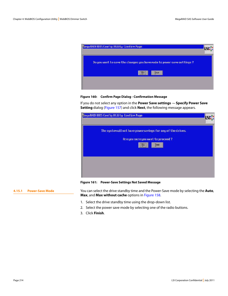 1 power-save mode, Figure 160 | Avago Technologies MegaRAID Fast Path Software User Manual | Page 214 / 502