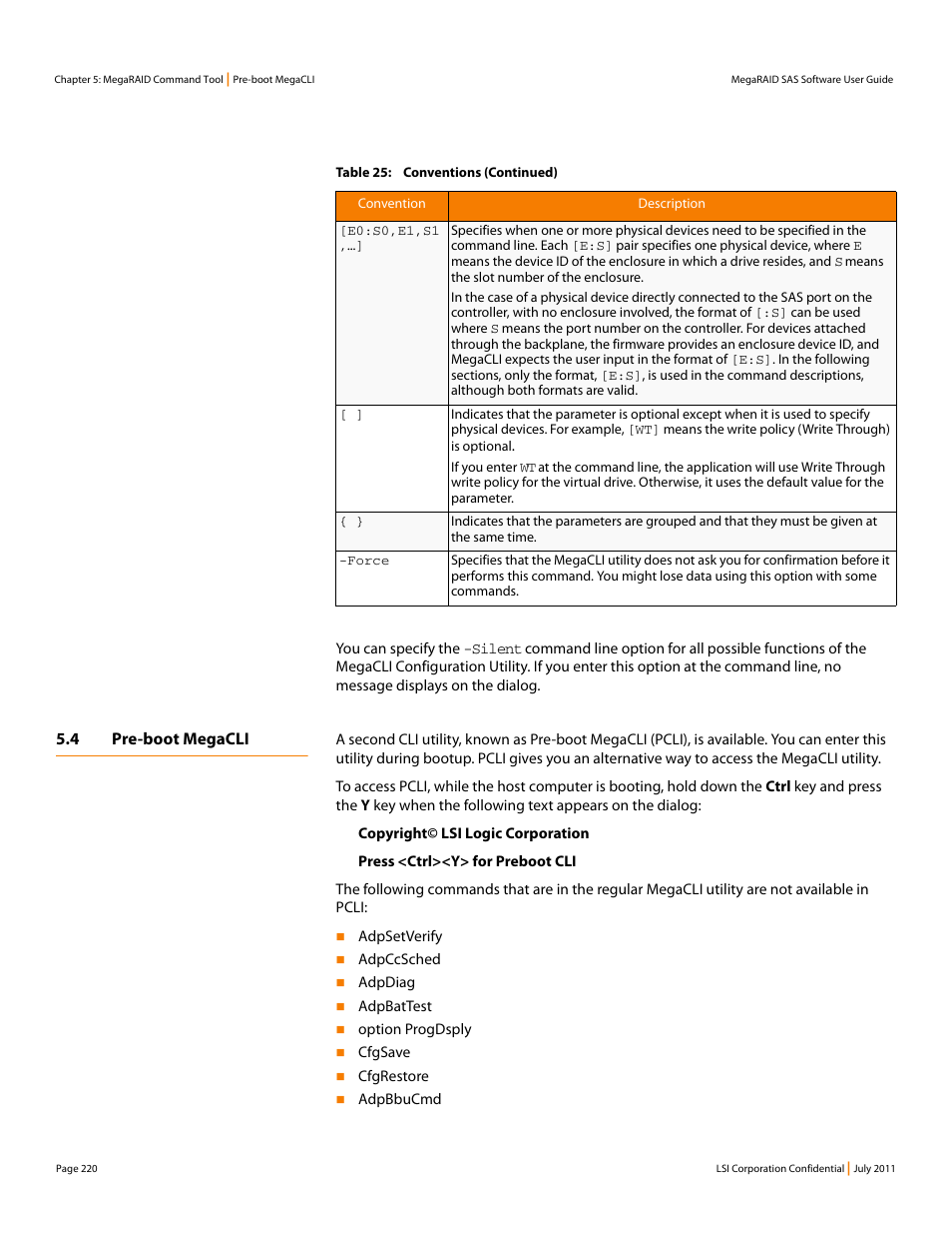 4 pre-boot megacli | Avago Technologies MegaRAID Fast Path Software User Manual | Page 220 / 502