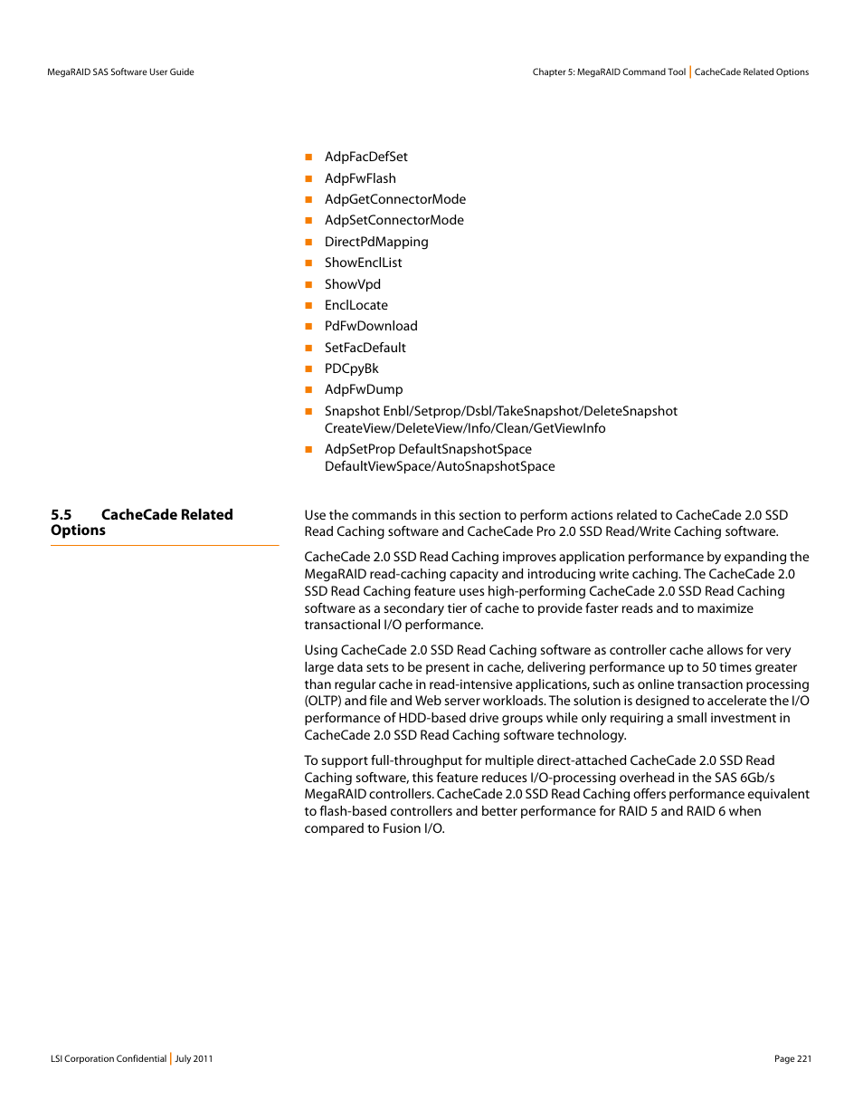 5 cachecade related options | Avago Technologies MegaRAID Fast Path Software User Manual | Page 221 / 502