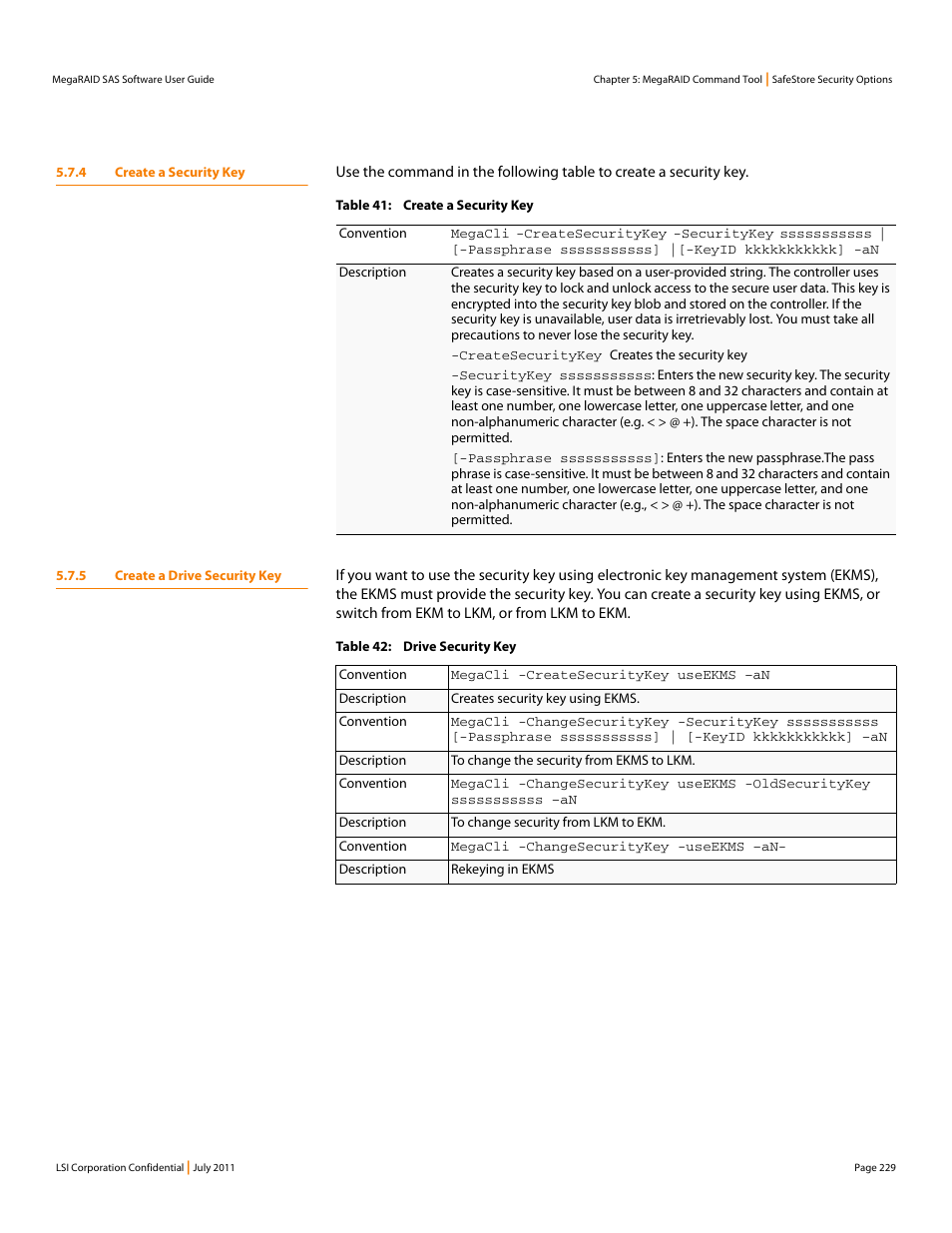 4 create a security key, 5 create a drive security key | Avago Technologies MegaRAID Fast Path Software User Manual | Page 229 / 502