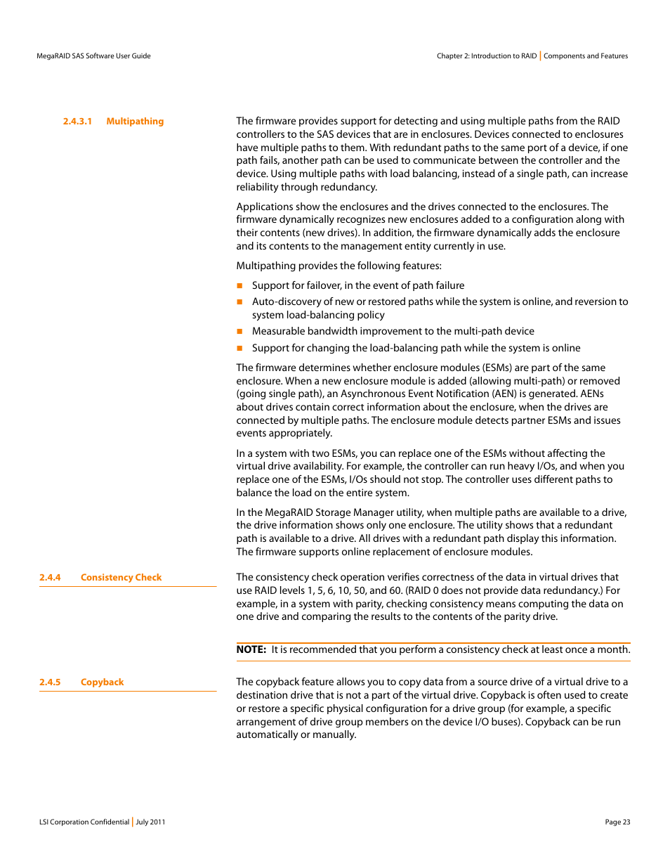 4 consistency check, 5 copyback, 4 consistency check 2.4.5 copyback | Avago Technologies MegaRAID Fast Path Software User Manual | Page 23 / 502