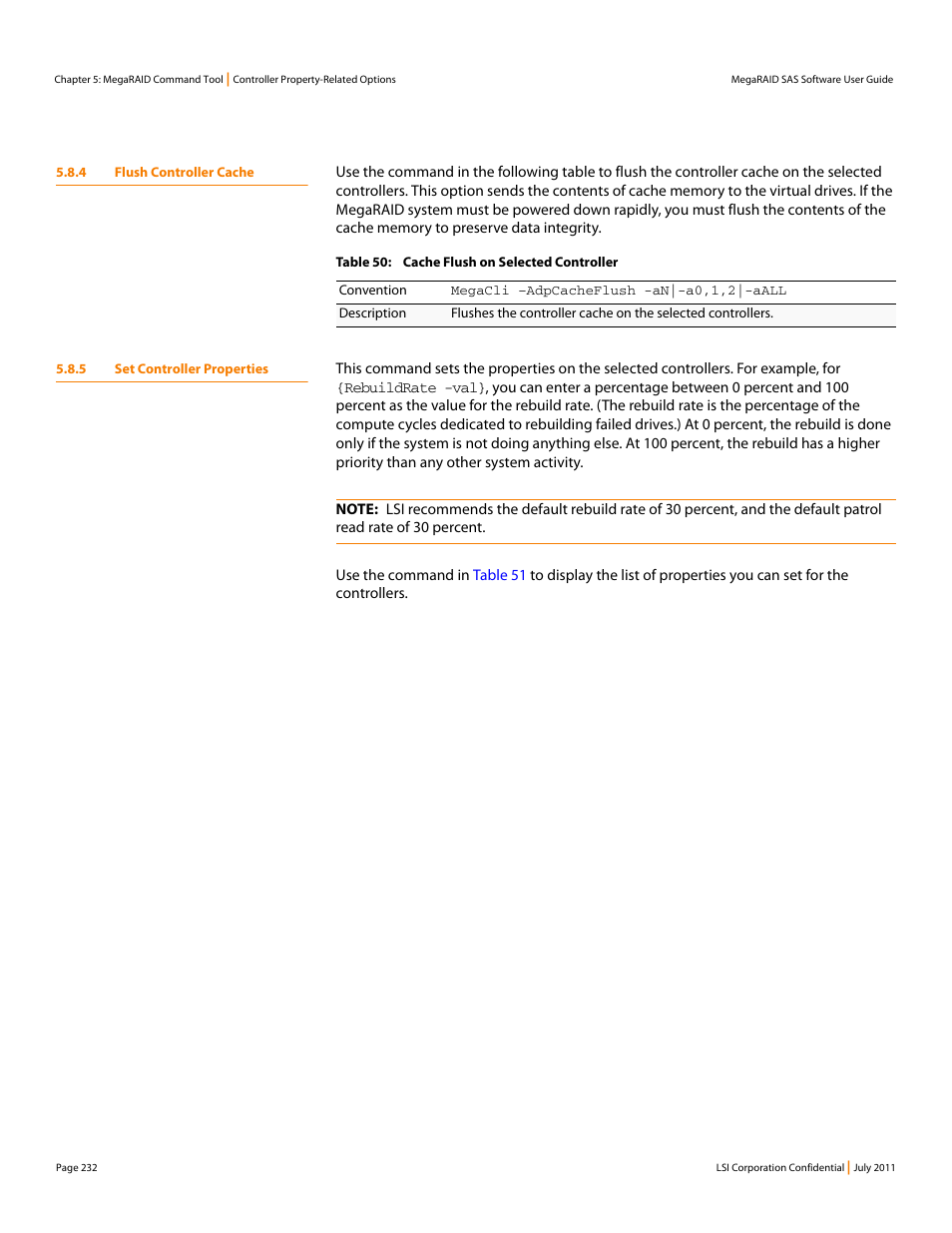 4 flush controller cache, 5 set controller properties | Avago Technologies MegaRAID Fast Path Software User Manual | Page 232 / 502