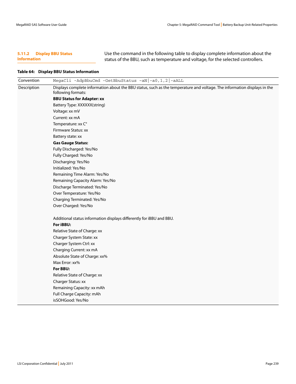 2 display bbu status information | Avago Technologies MegaRAID Fast Path Software User Manual | Page 239 / 502