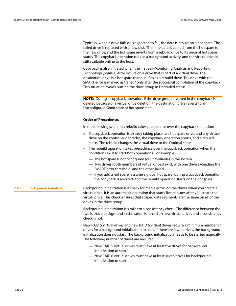 6 background initialization | Avago Technologies MegaRAID Fast Path Software User Manual | Page 24 / 502