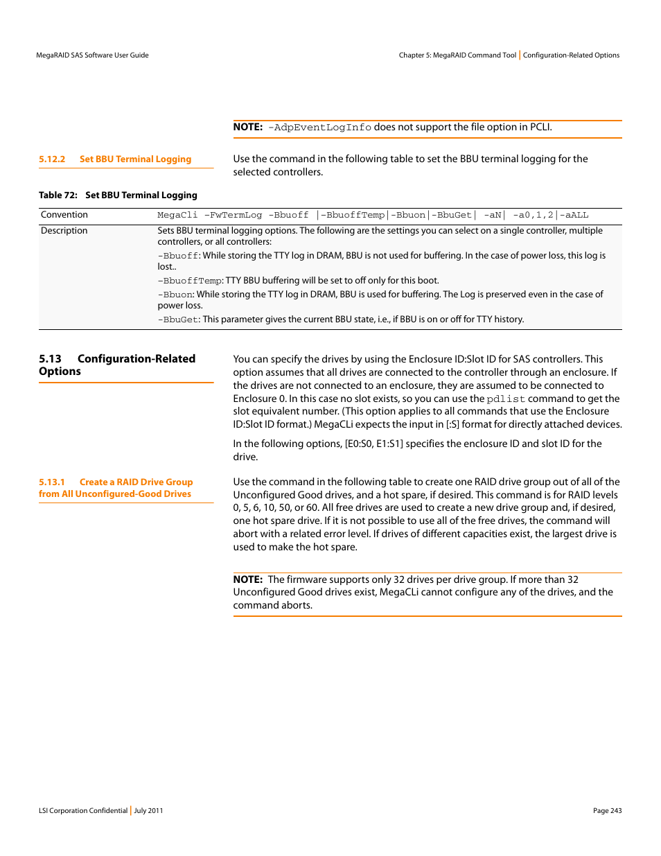 2 set bbu terminal logging, 13 configuration-related options | Avago Technologies MegaRAID Fast Path Software User Manual | Page 243 / 502