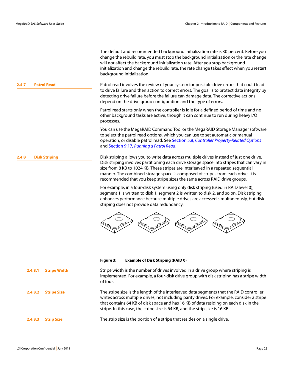 7 patrol read, 8 disk striping, 7 patrol read 2.4.8 disk striping | Avago Technologies MegaRAID Fast Path Software User Manual | Page 25 / 502