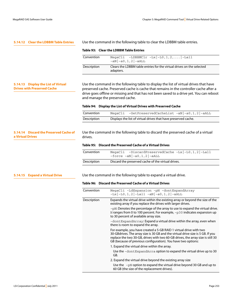 12 clear the ldbbm table entries, 14 discard the preserved cache of a virtual drives, 15 expand a virtual drive | Avago Technologies MegaRAID Fast Path Software User Manual | Page 253 / 502