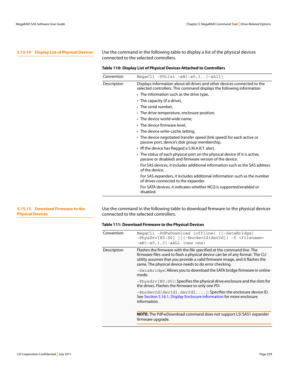 14 display list of physical devices, 15 download firmware to the physical devices | Avago Technologies MegaRAID Fast Path Software User Manual | Page 259 / 502