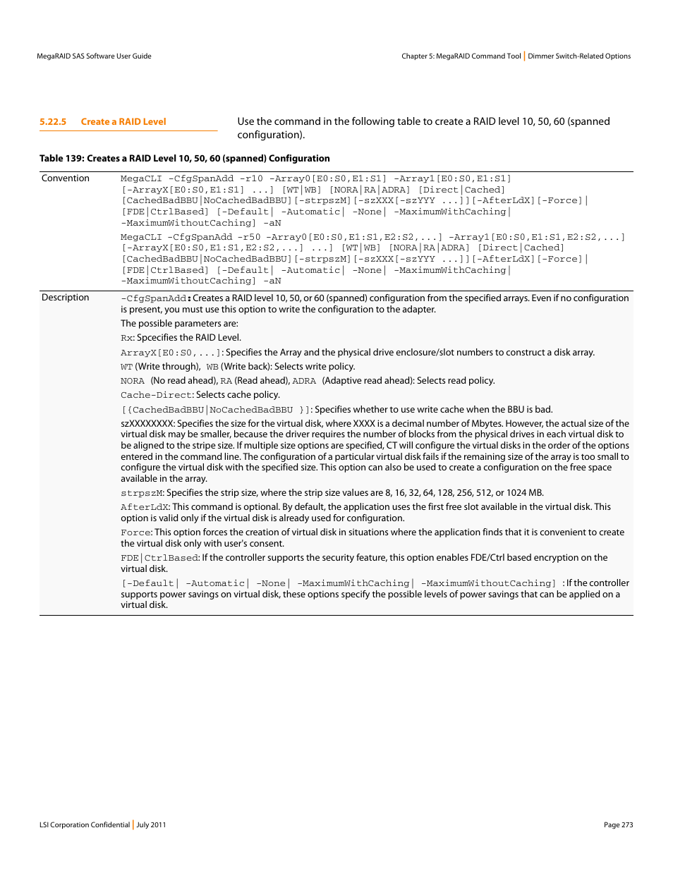 5 create a raid level | Avago Technologies MegaRAID Fast Path Software User Manual | Page 273 / 502