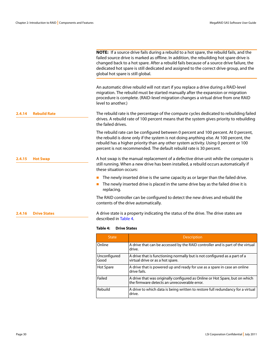 14 rebuild rate, 15 hot swap, 16 drive states | Avago Technologies MegaRAID Fast Path Software User Manual | Page 30 / 502