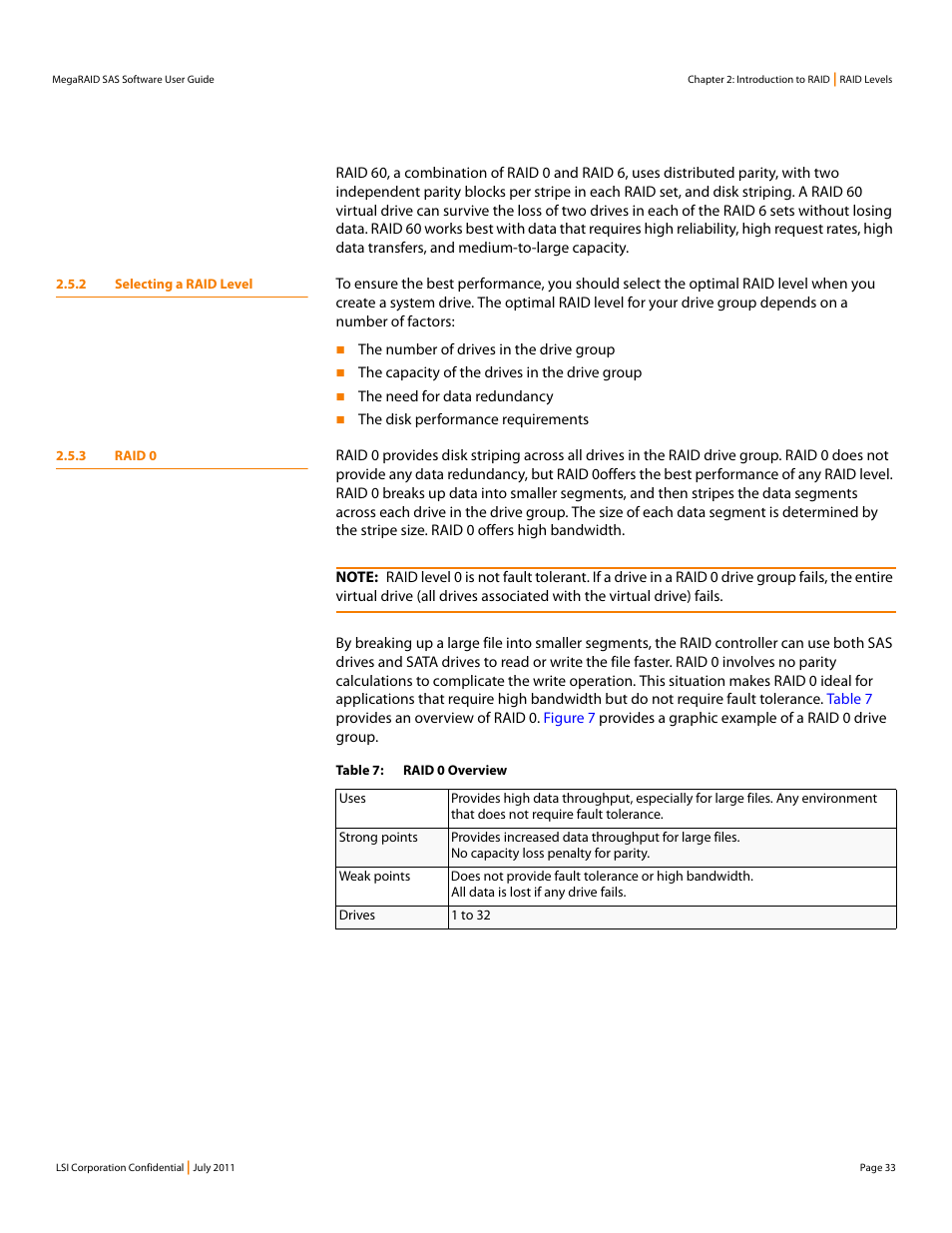 2 selecting a raid level, 3 raid 0, 2 selecting a raid level 2.5.3 raid 0 | Avago Technologies MegaRAID Fast Path Software User Manual | Page 33 / 502