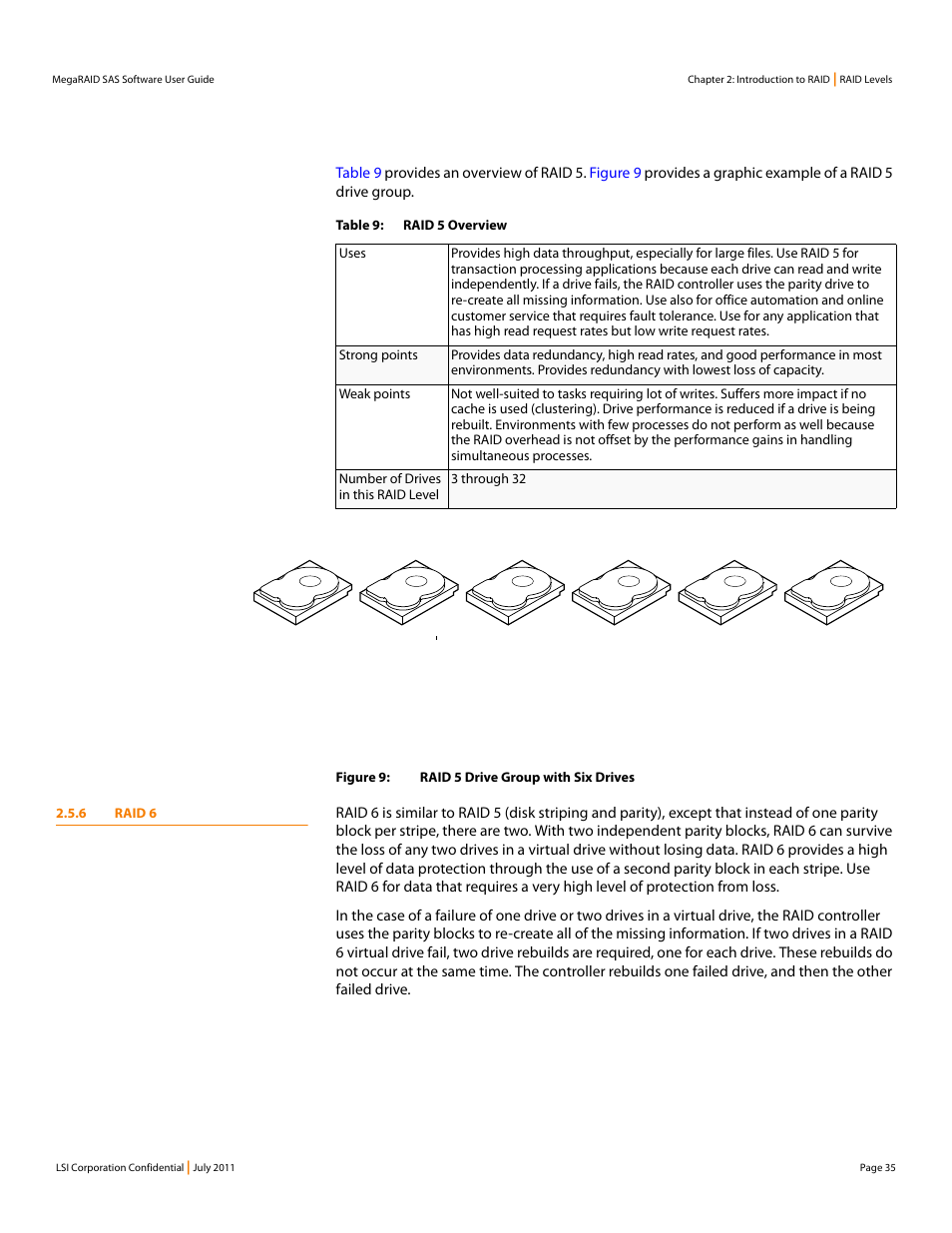 6 raid 6 | Avago Technologies MegaRAID Fast Path Software User Manual | Page 35 / 502
