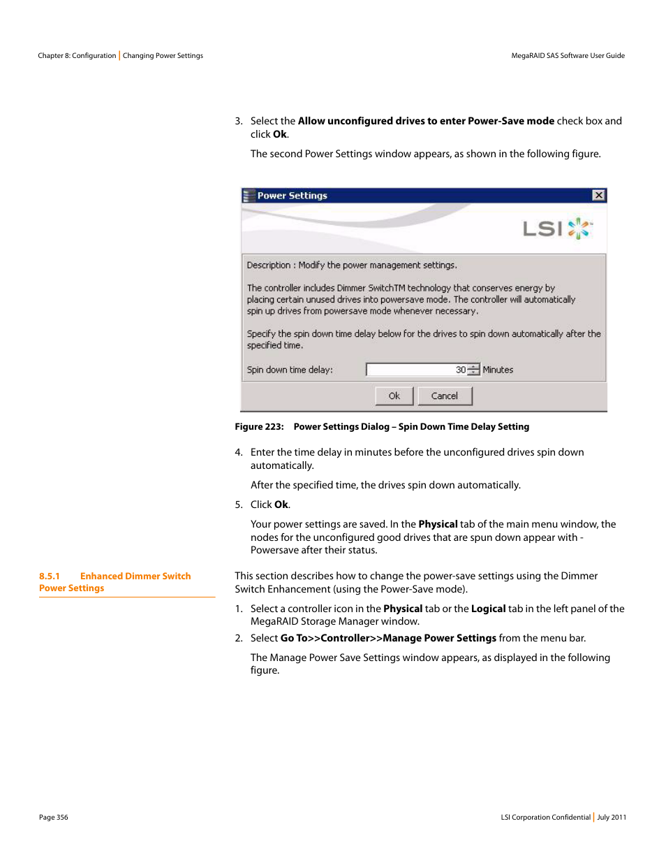 1 enhanced dimmer switch power settings | Avago Technologies MegaRAID Fast Path Software User Manual | Page 356 / 502