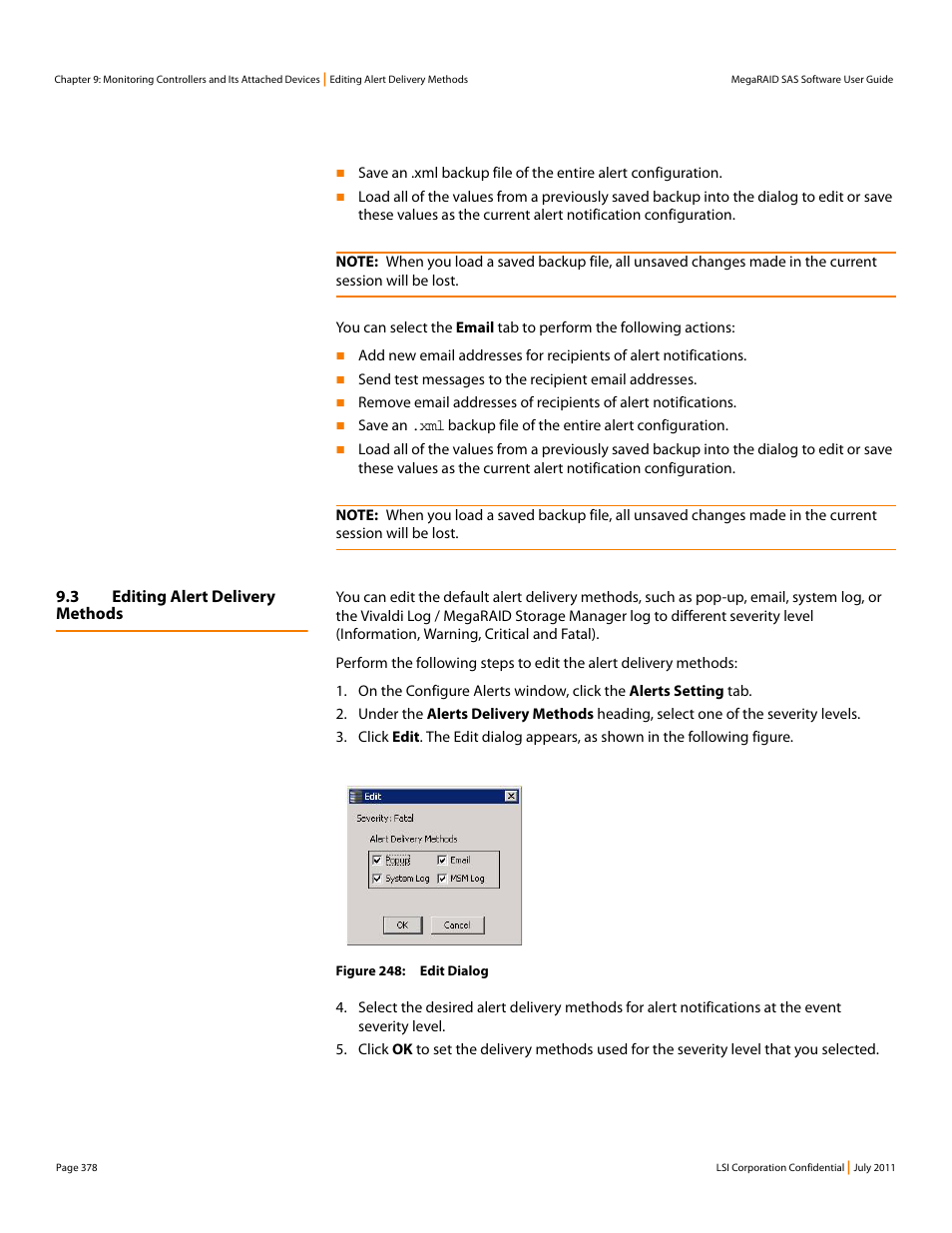 3 editing alert delivery methods | Avago Technologies MegaRAID Fast Path Software User Manual | Page 378 / 502