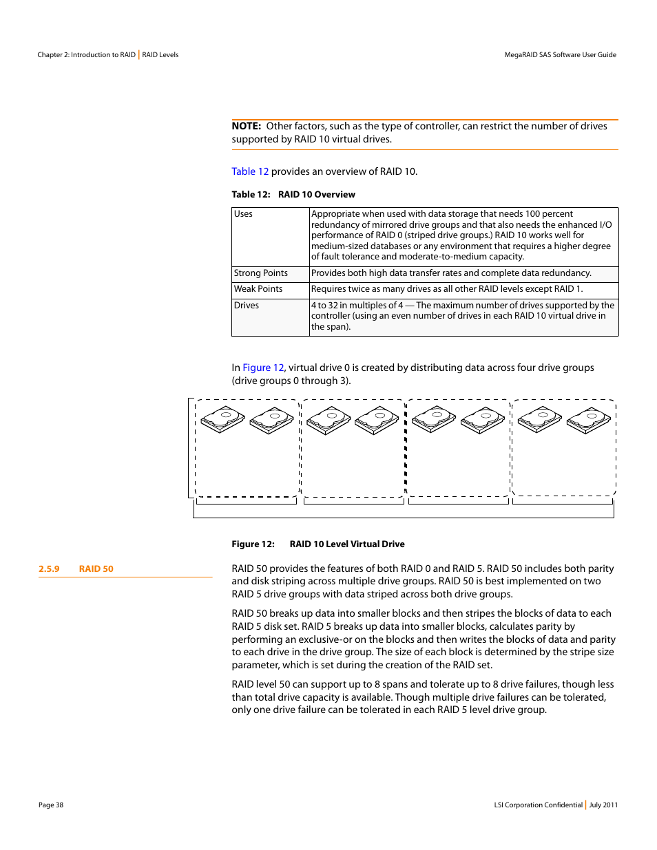 9 raid 50 | Avago Technologies MegaRAID Fast Path Software User Manual | Page 38 / 502
