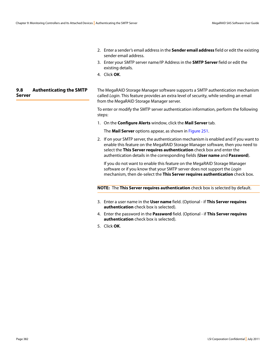8 authenticating the smtp server | Avago Technologies MegaRAID Fast Path Software User Manual | Page 382 / 502