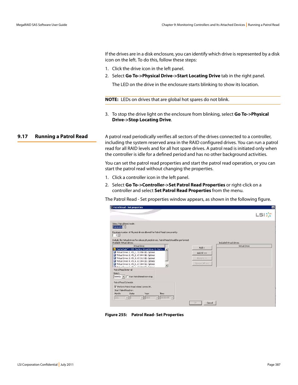 17 running a patrol read | Avago Technologies MegaRAID Fast Path Software User Manual | Page 387 / 502