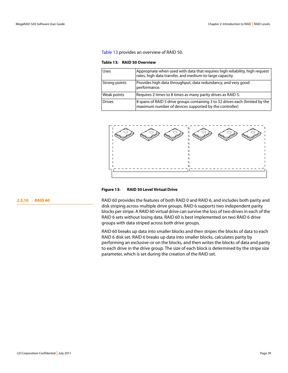 10 raid 60 | Avago Technologies MegaRAID Fast Path Software User Manual | Page 39 / 502