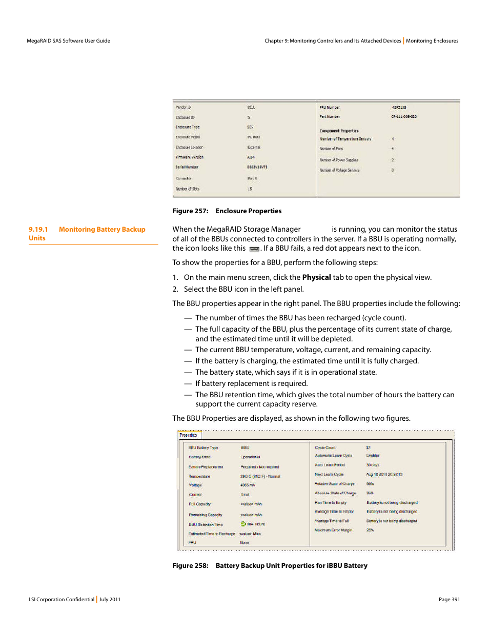 1 monitoring battery backup units | Avago Technologies MegaRAID Fast Path Software User Manual | Page 391 / 502