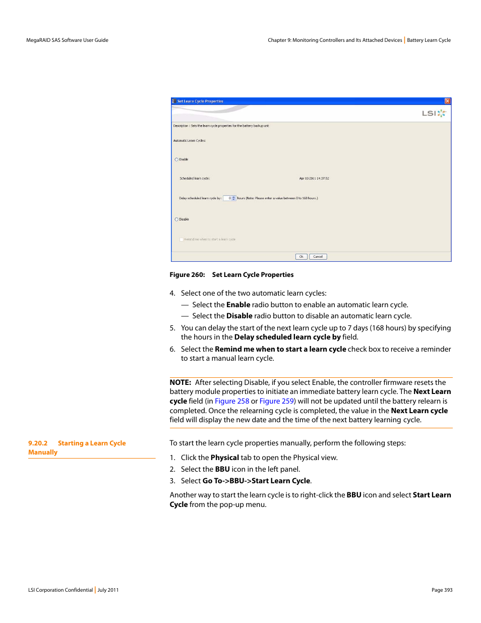 2 starting a learn cycle manually | Avago Technologies MegaRAID Fast Path Software User Manual | Page 393 / 502